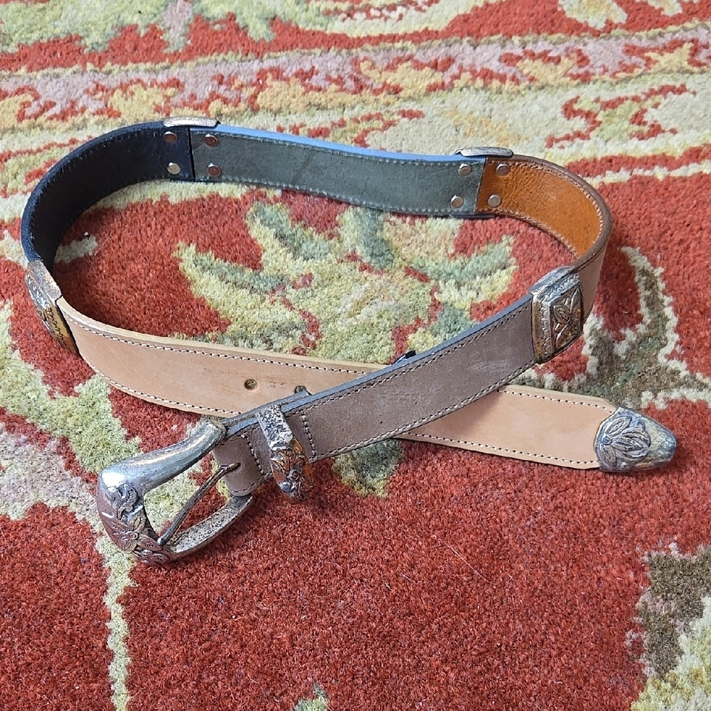 Vintage BRIGHTON multi Color Leather Silver Belt